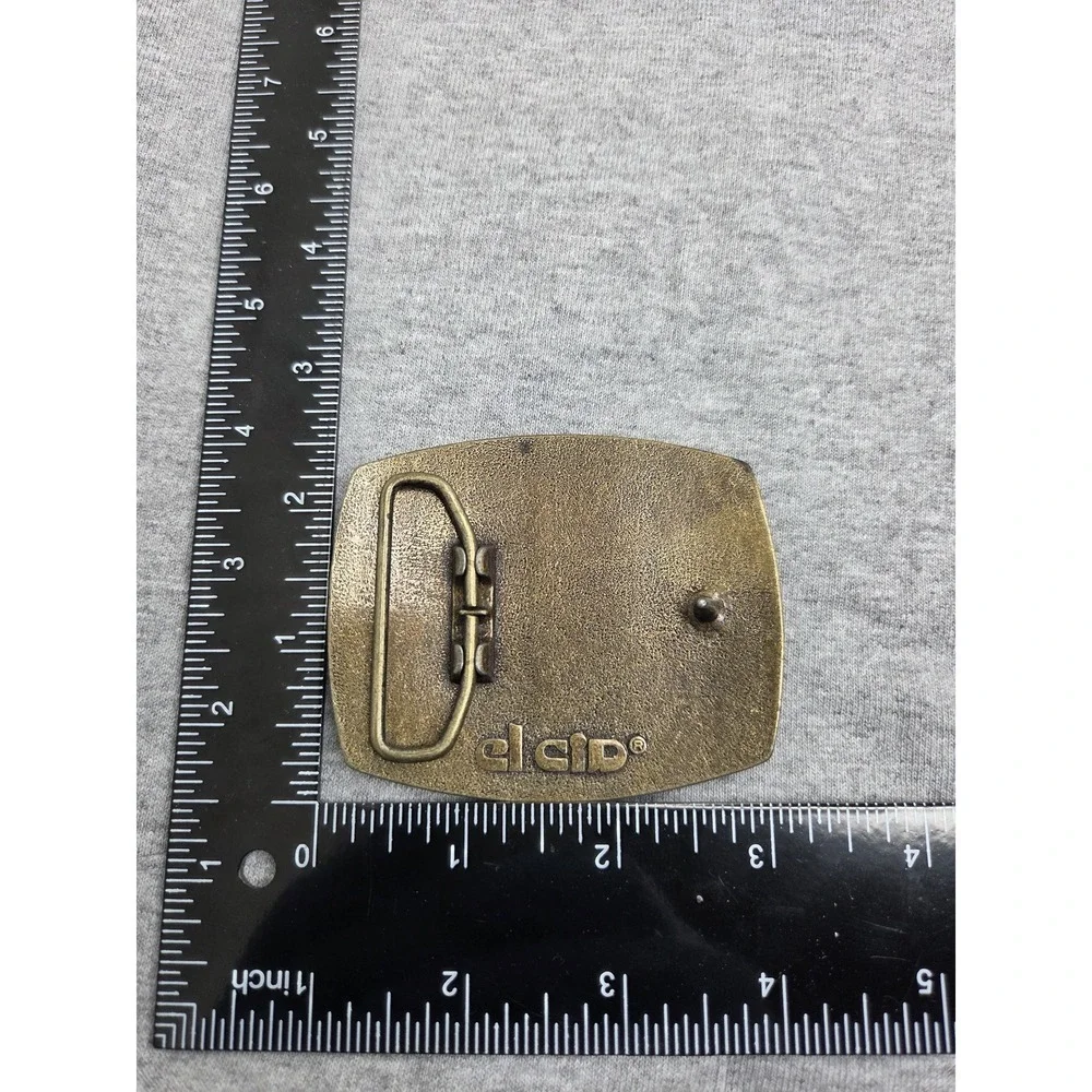 Vintage Initials CJB El Cid Solid Brass Leather Embossed Belt Buckle Western